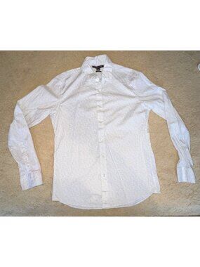 Michael Kors Mens Slim Fit White Floral Jacquard Long Sleeve Shirt Size M